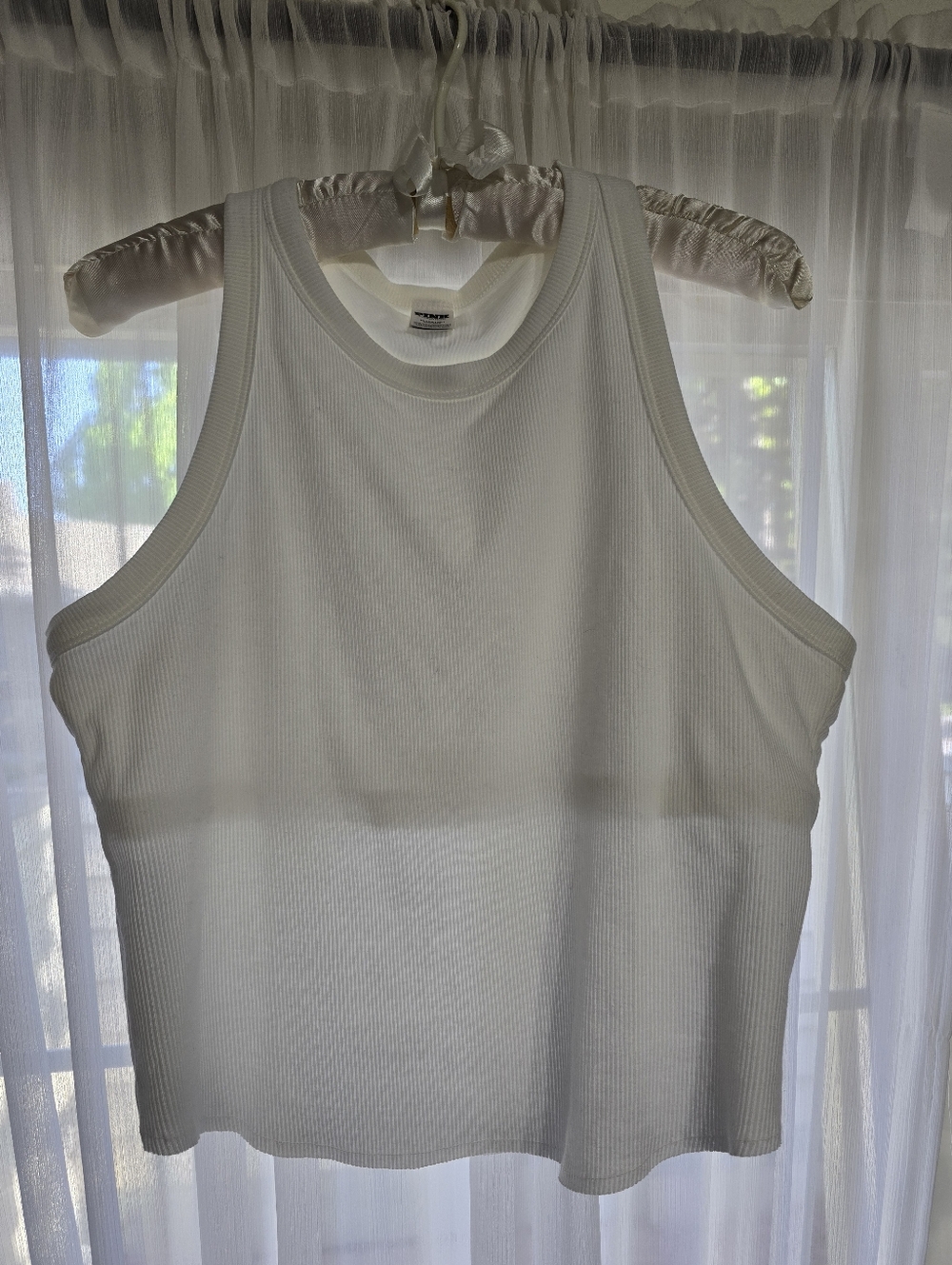 PINK Victoria's Secret White Ribbed Sleeveless High-Neck Tank